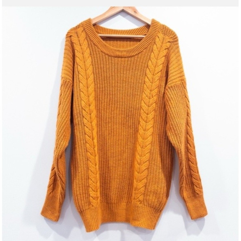 Vintage Golden Longline Cable Irish Preppy Sweater Size Medium